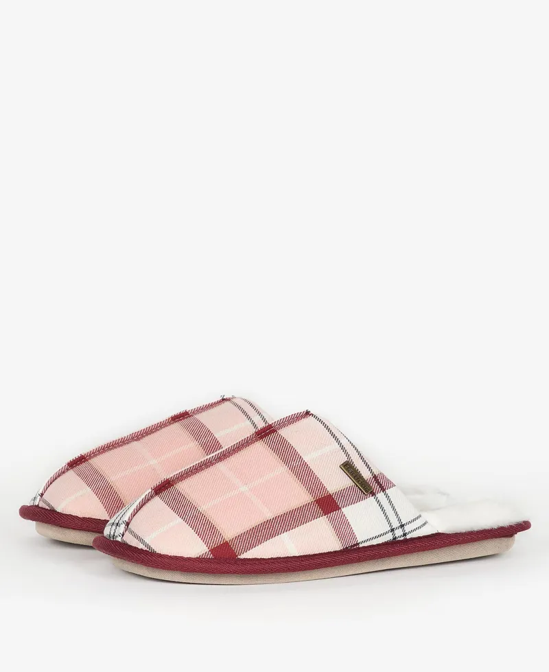 Barbour Maddie Slipper in Red and Pink Check-1